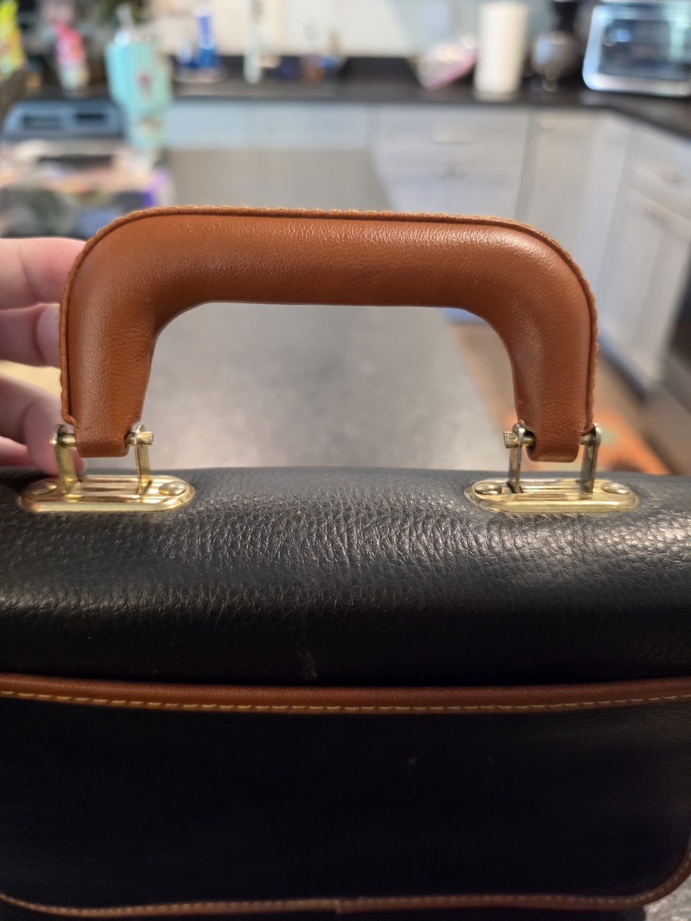 Dooney & Bourke Black Leather Satchel with Brown Trim and Brass Accents - Picture 9 of 9
